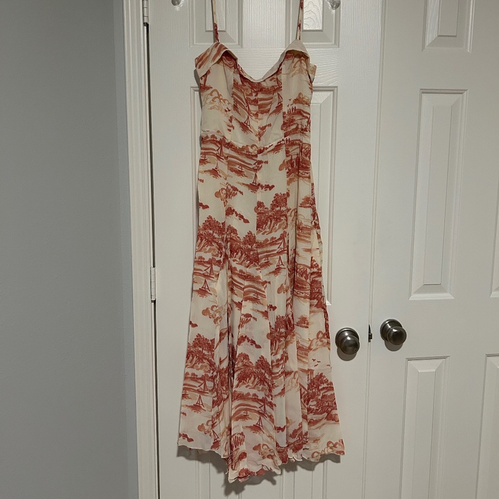 NWT Reformation Fredo Watercolor Toile Midi Dress Dolce Vita Color Size 8 Boho! - Picture 4 of 5